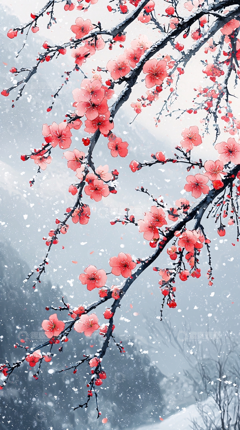 高清大图下载【趣麦麦图】雪中红梅