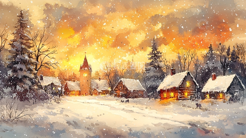 高清大图下载【趣麦麦图】冬日雪景小镇