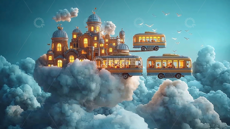 高清大图下载【趣麦麦图】云端小镇