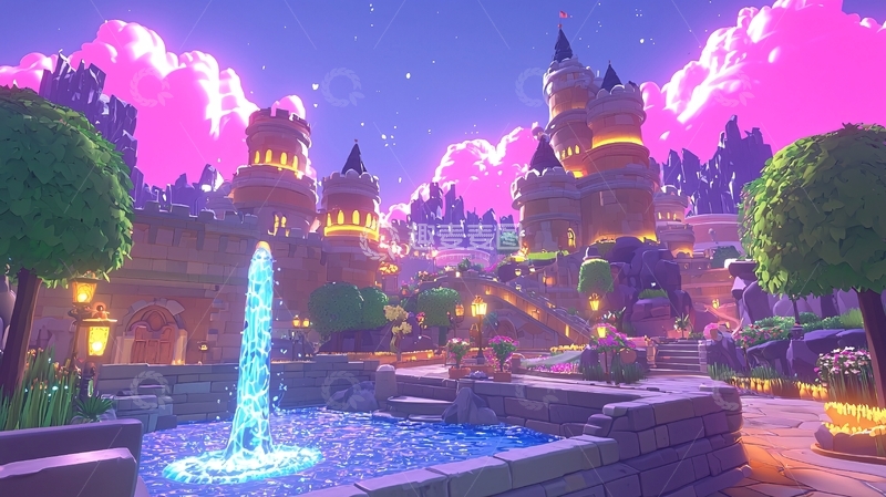 高清大图下载【趣麦麦图】梦幻童话城堡小镇夜景