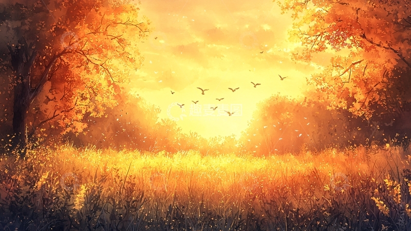 高清大图下载【趣麦麦图】秋日暖阳下的金色田野