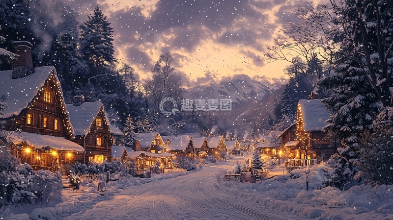 高清大图下载【趣麦麦图】雪夜小镇