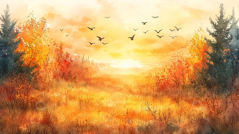 高清大图下载【趣麦麦图】秋日森林夕阳景色