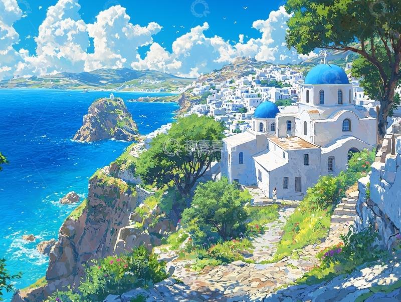 高清大图下载【趣麦麦图】阳光下的爱琴海小镇