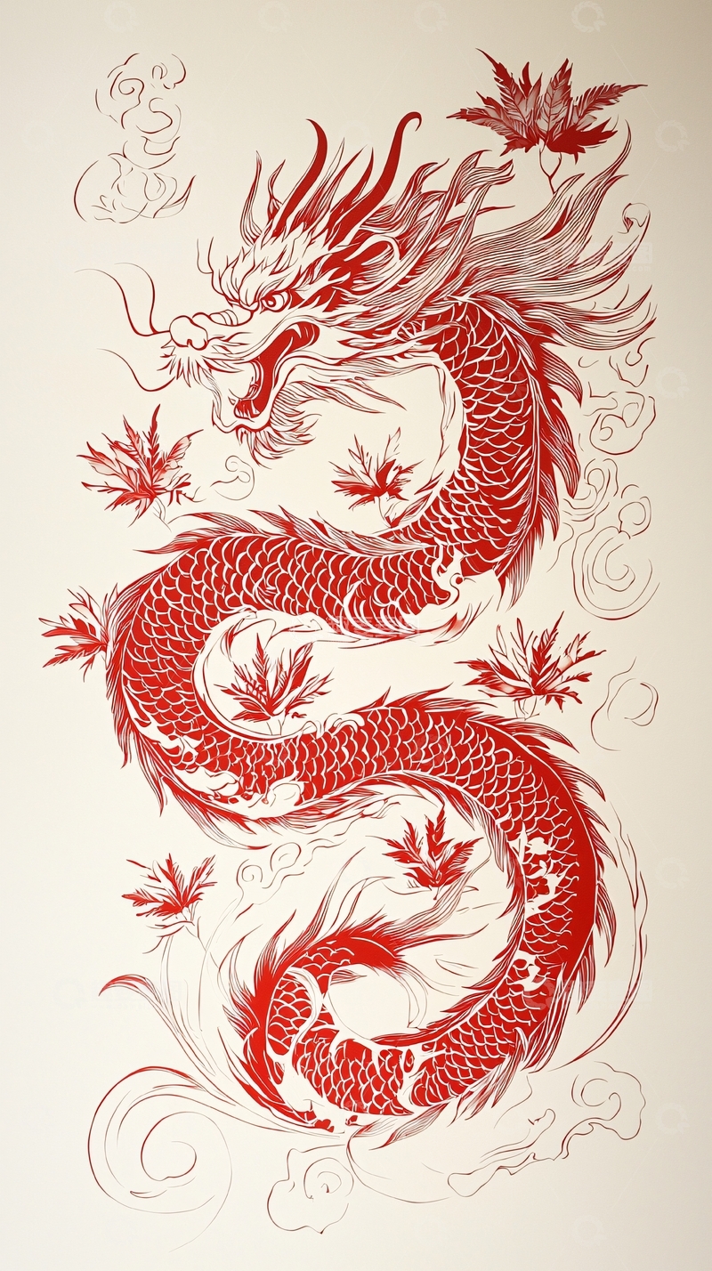 高清大图下载【趣麦麦图】红色祥龙图