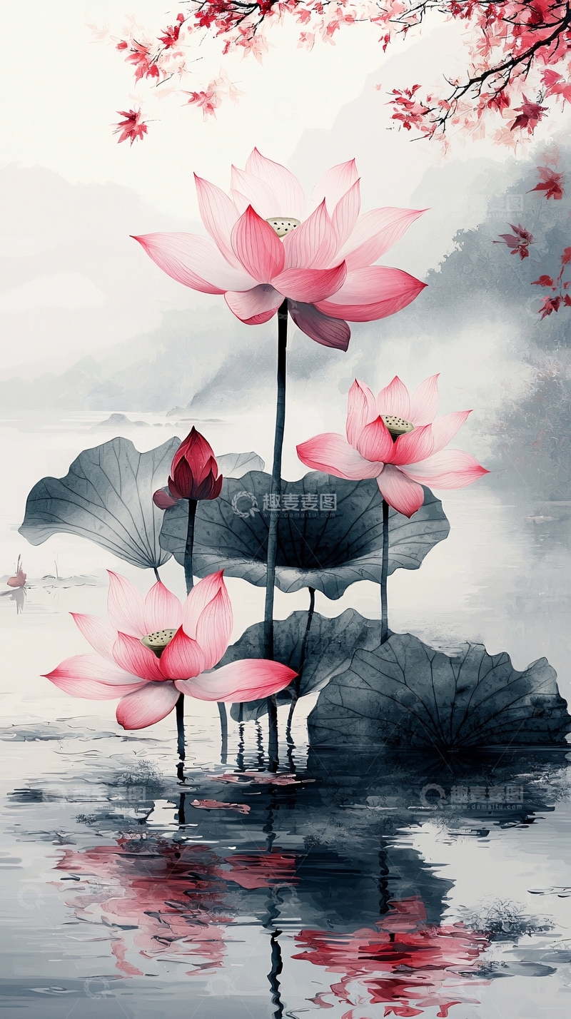 高清大图下载【趣麦麦图】水墨荷花