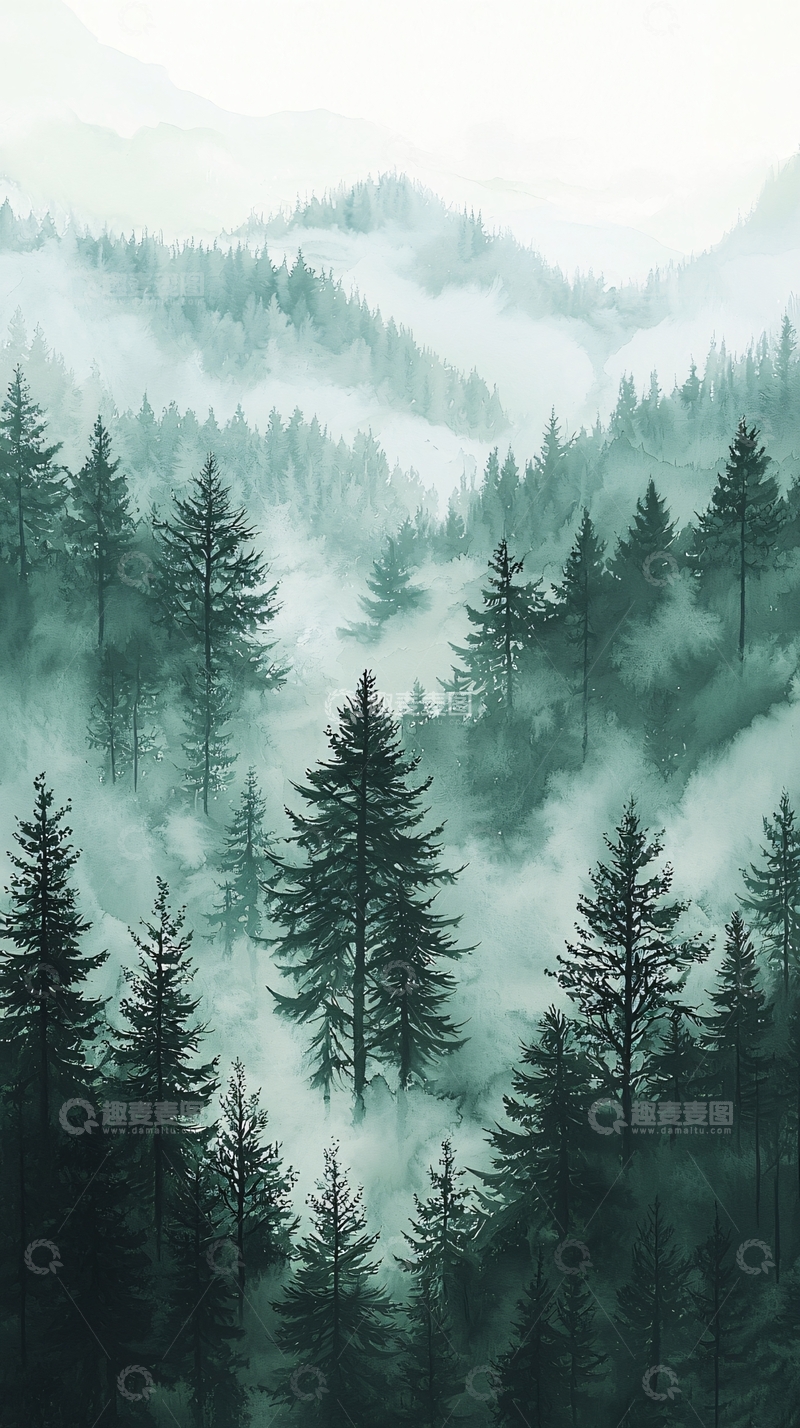 高清大图下载【趣麦麦图】雾气森林