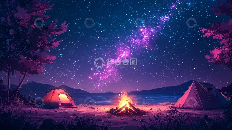 高清大图下载【趣麦麦图】星空营地篝火