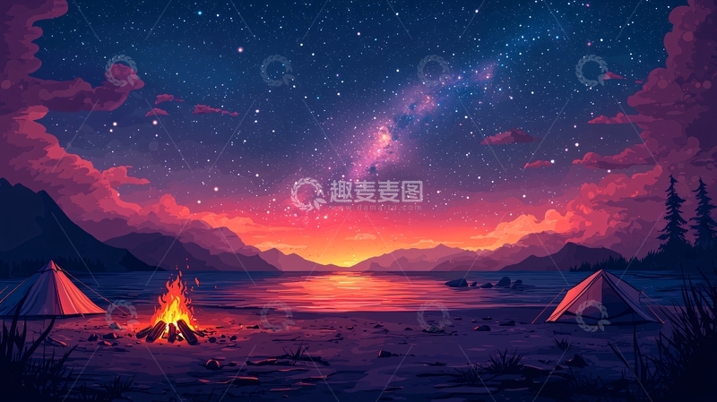 高清大图下载【趣麦麦图】星空篝火营地
