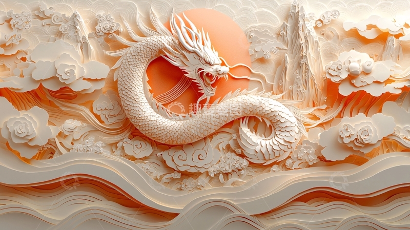 高清大图下载【趣麦麦图】祥云瑞龙浮雕背景