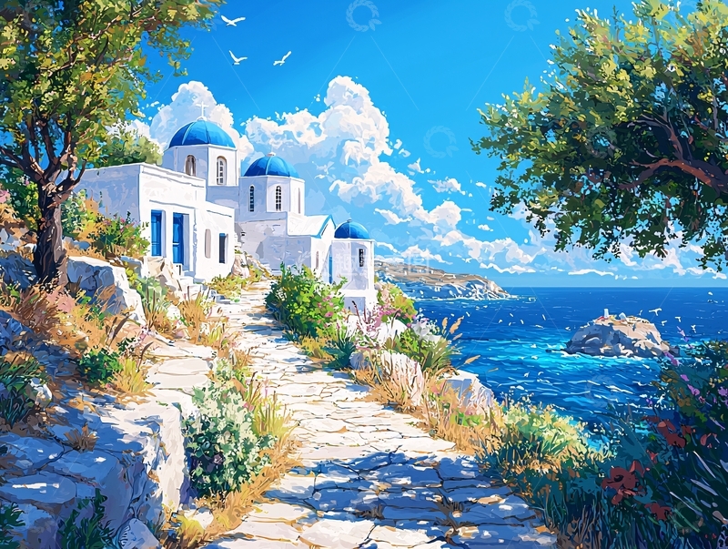 高清大图下载【趣麦麦图】阳光下的希腊小镇