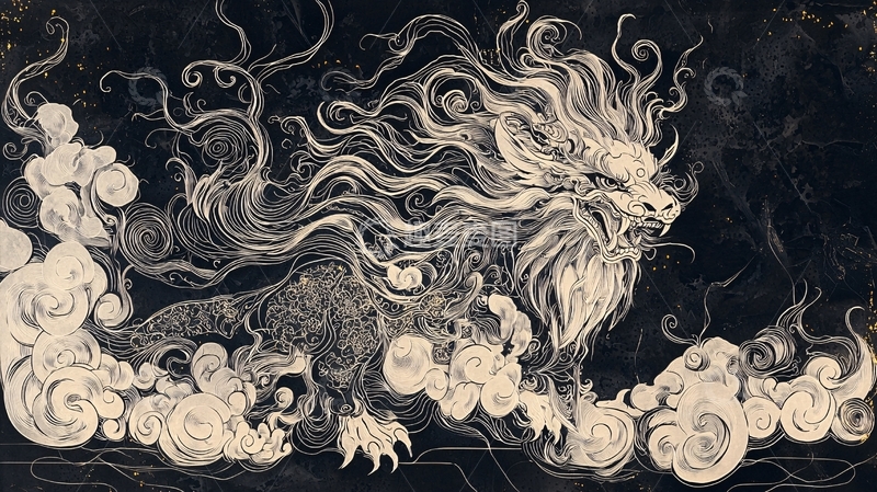 高清大图下载【趣麦麦图】水墨风祥瑞神兽