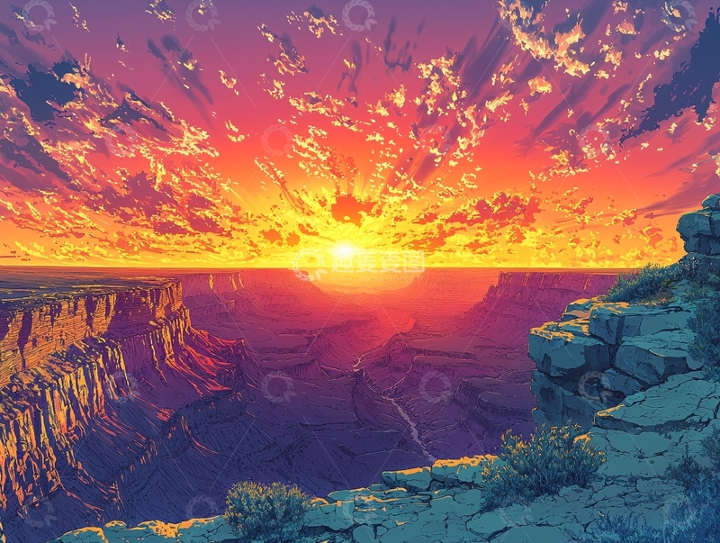高清大图下载【趣麦麦图】壮丽峡谷日落
