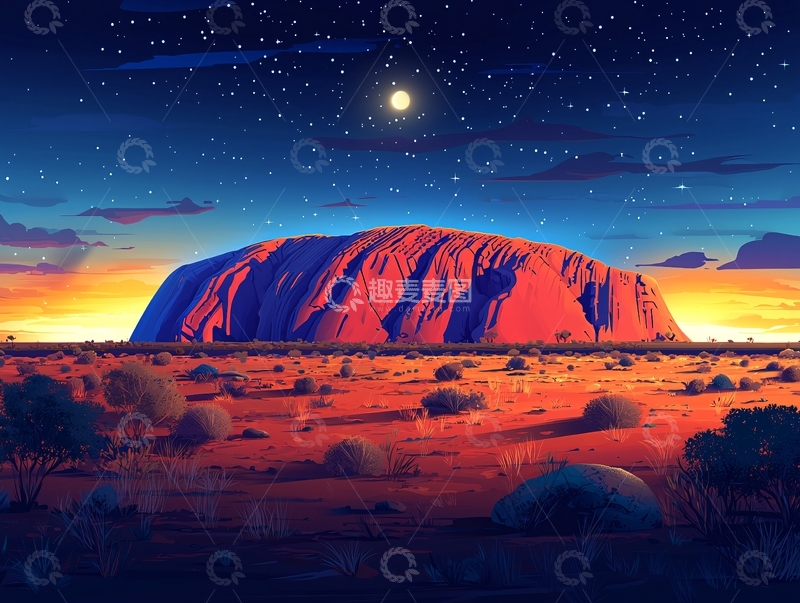 高清大图下载【趣麦麦图】乌鲁鲁巨石夜景