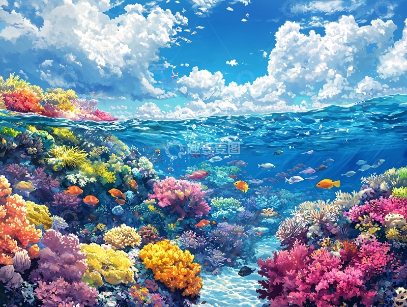 高清大图下载【趣麦麦图】梦幻珊瑚礁海底世界