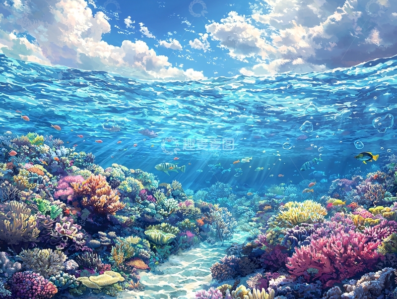 高清大图下载【趣麦麦图】阳光下的珊瑚礁海洋