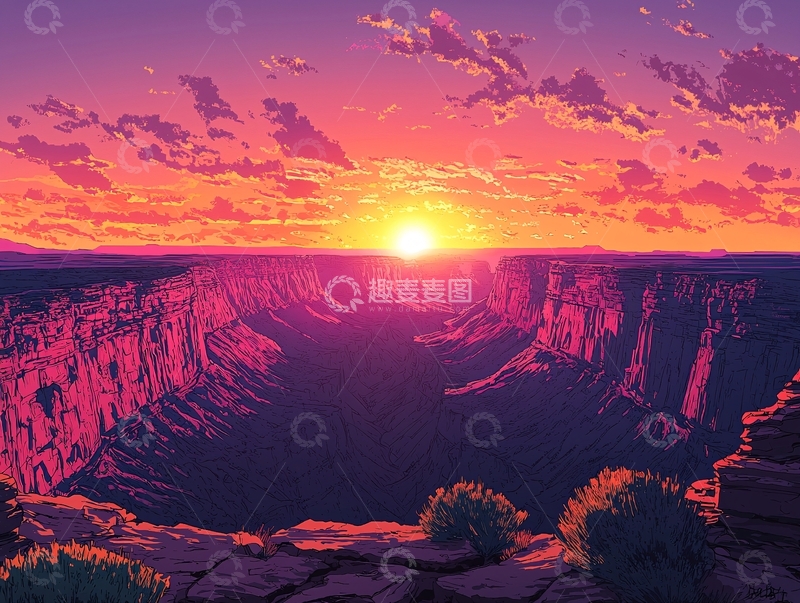 高清大图下载【趣麦麦图】峡谷日落高清图