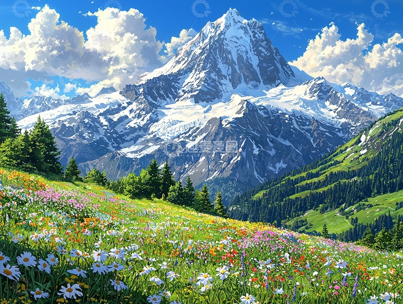 高清大图下载【趣麦麦图】雪山花海草原风景