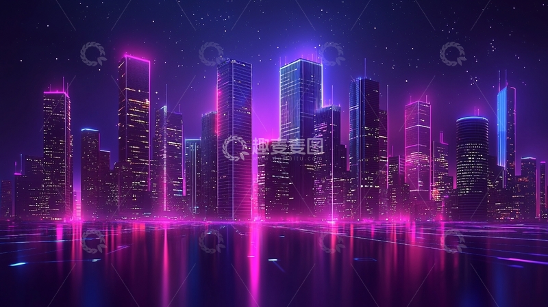 高清大图下载【趣麦麦图】霓虹灯城市夜景