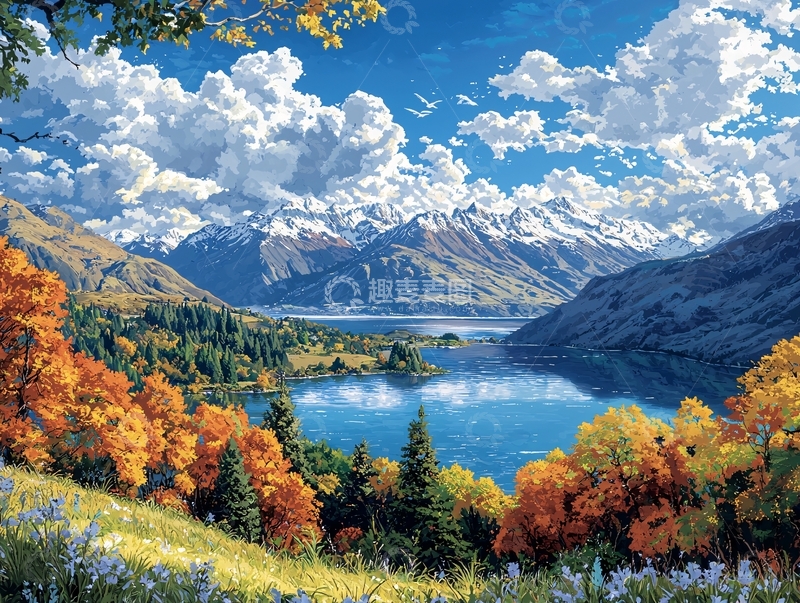 高清大图下载【趣麦麦图】秋日湖光山色