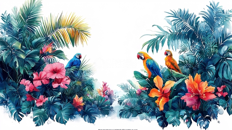 高清大图下载【趣麦麦图】热带植物中的鹦鹉