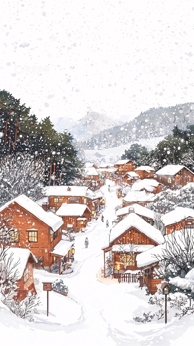 高清大图下载【趣麦麦图】雪景村庄