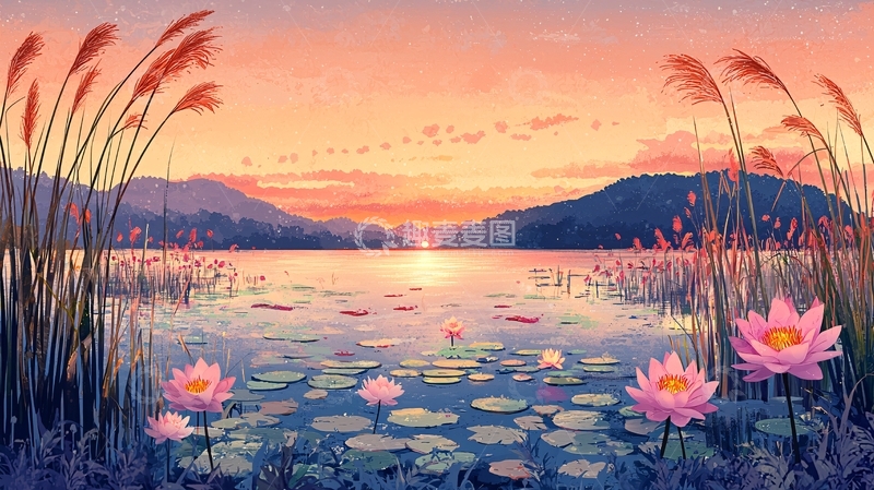 高清大图下载【趣麦麦图】日落湖景