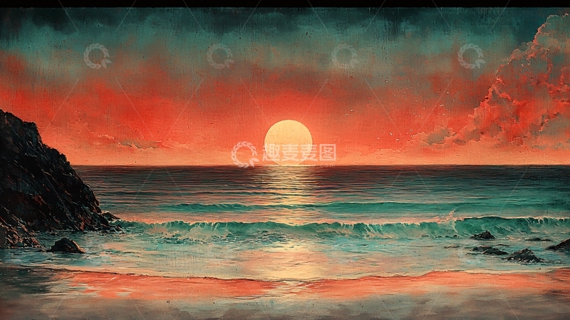 高清大图下载【趣麦麦图】海边日落风景画