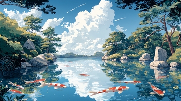 静谧祥和的湖边风景