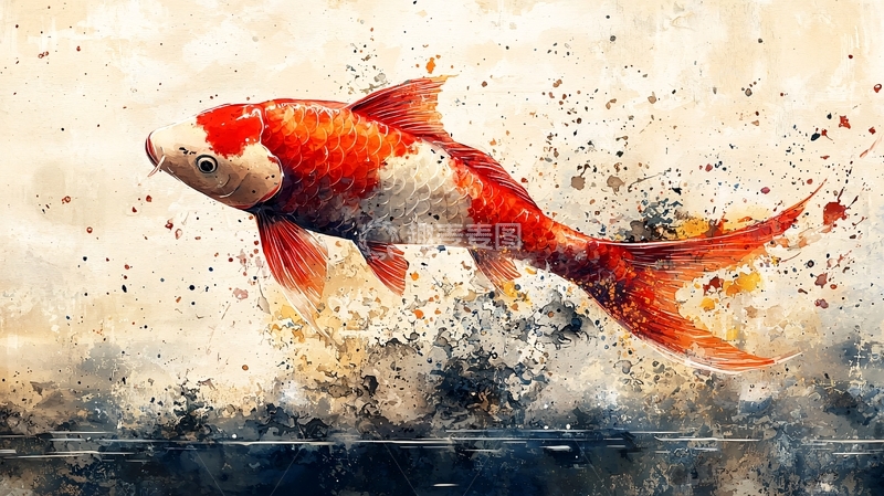 高清大图下载【趣麦麦图】跃动红白锦鲤