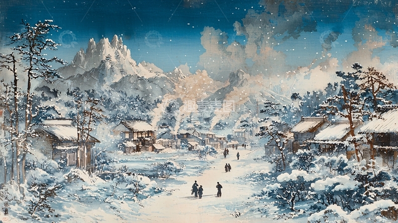 高清大图下载【趣麦麦图】雪景村庄