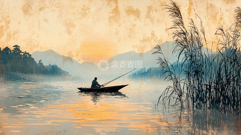 高清大图下载【趣麦麦图】清晨湖上垂钓之人