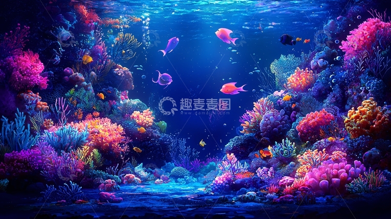 高清大图下载【趣麦麦图】梦幻海底珊瑚礁鱼群