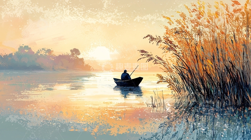 高清大图下载【趣麦麦图】清晨日出时分垂钓的渔夫
