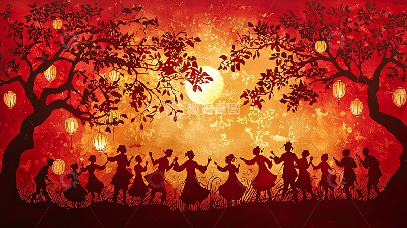 高清大图下载【趣麦麦图】红光笼罩下的欢庆舞蹈