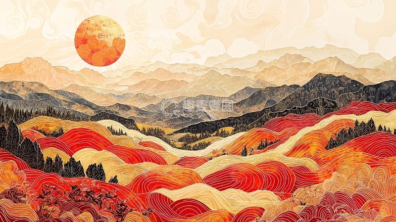 高清大图下载【趣麦麦图】日出山峦景色