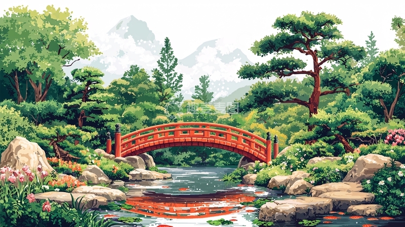 高清大图下载【趣麦麦图】红桥流水