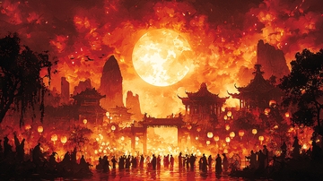 血月下的古代城镇