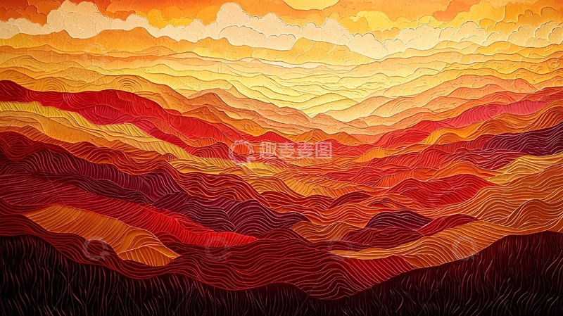 高清大图下载【趣麦麦图】抽象山脉日落