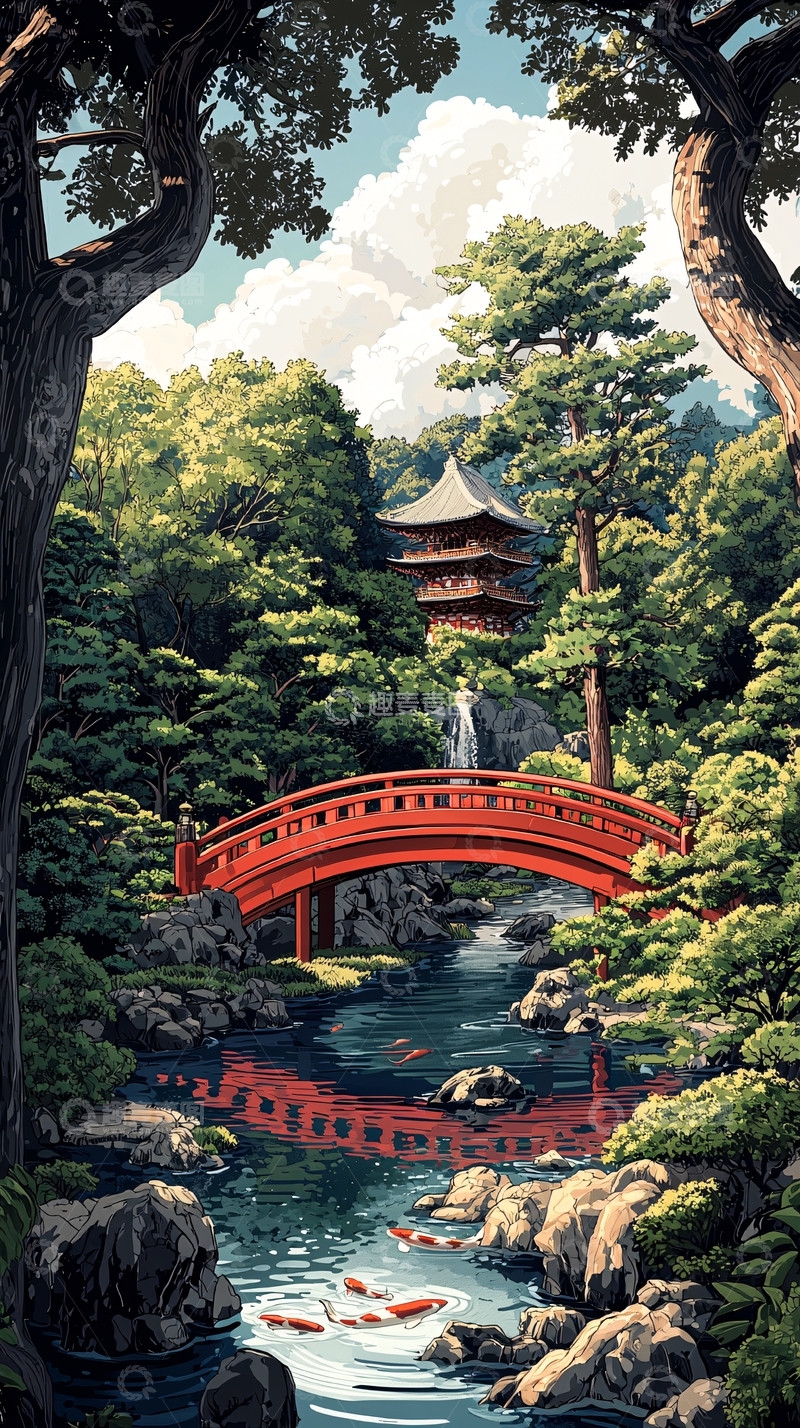 高清大图下载【趣麦麦图】红桥流水