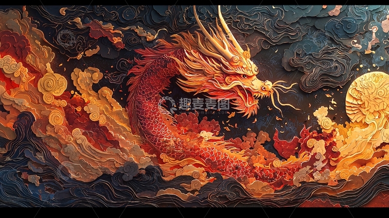 高清大图下载【趣麦麦图】祥云瑞气腾龙图