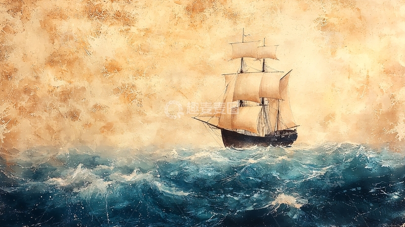 高清大图下载【趣麦麦图】航海复古帆船油画