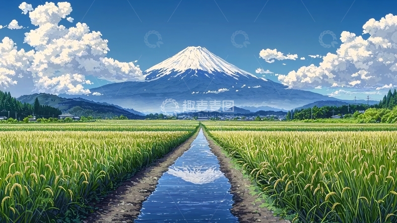 高清大图下载【趣麦麦图】富士山田园风光