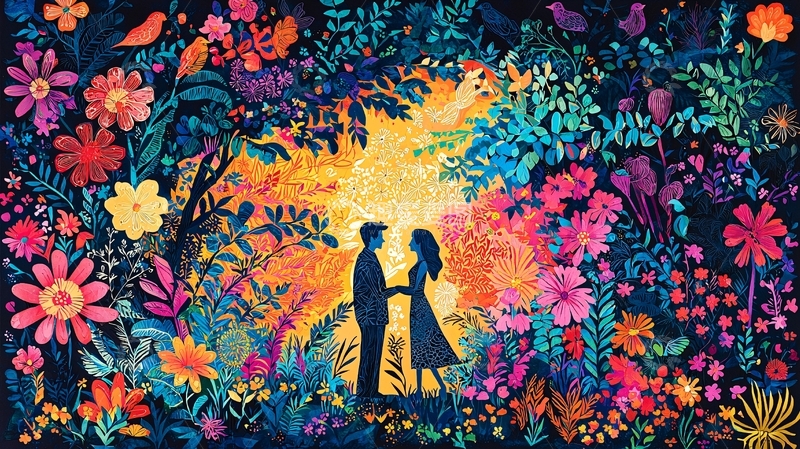 高清大图下载【趣麦麦图】色彩斑斓的花园恋人