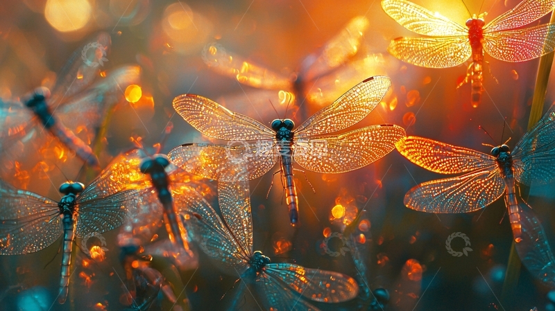 高清大图下载【趣麦麦图】梦幻般萤火虫蜻蜓
