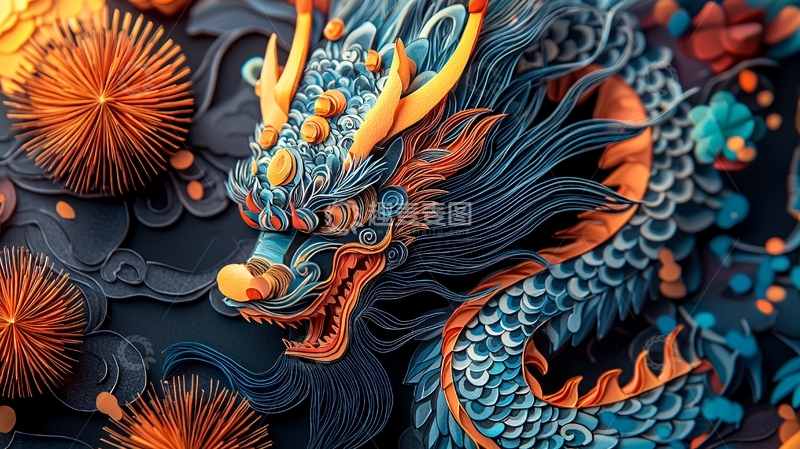 高清大图下载【趣麦麦图】蓝色水墨龙