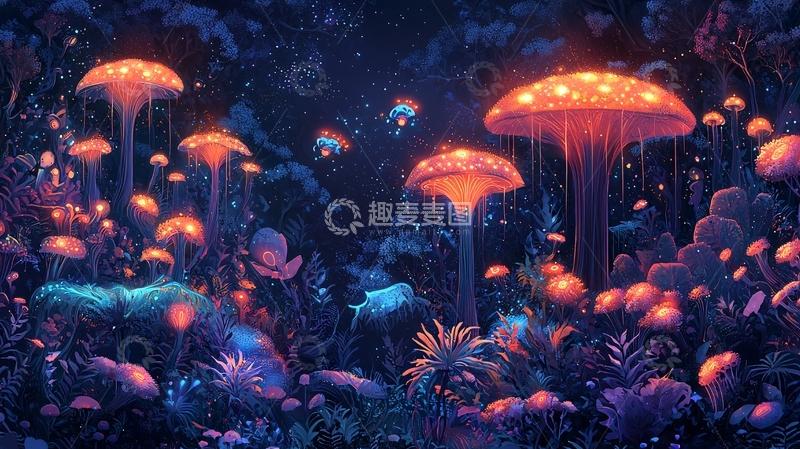 高清大图下载【趣麦麦图】奇幻发光蘑菇森林