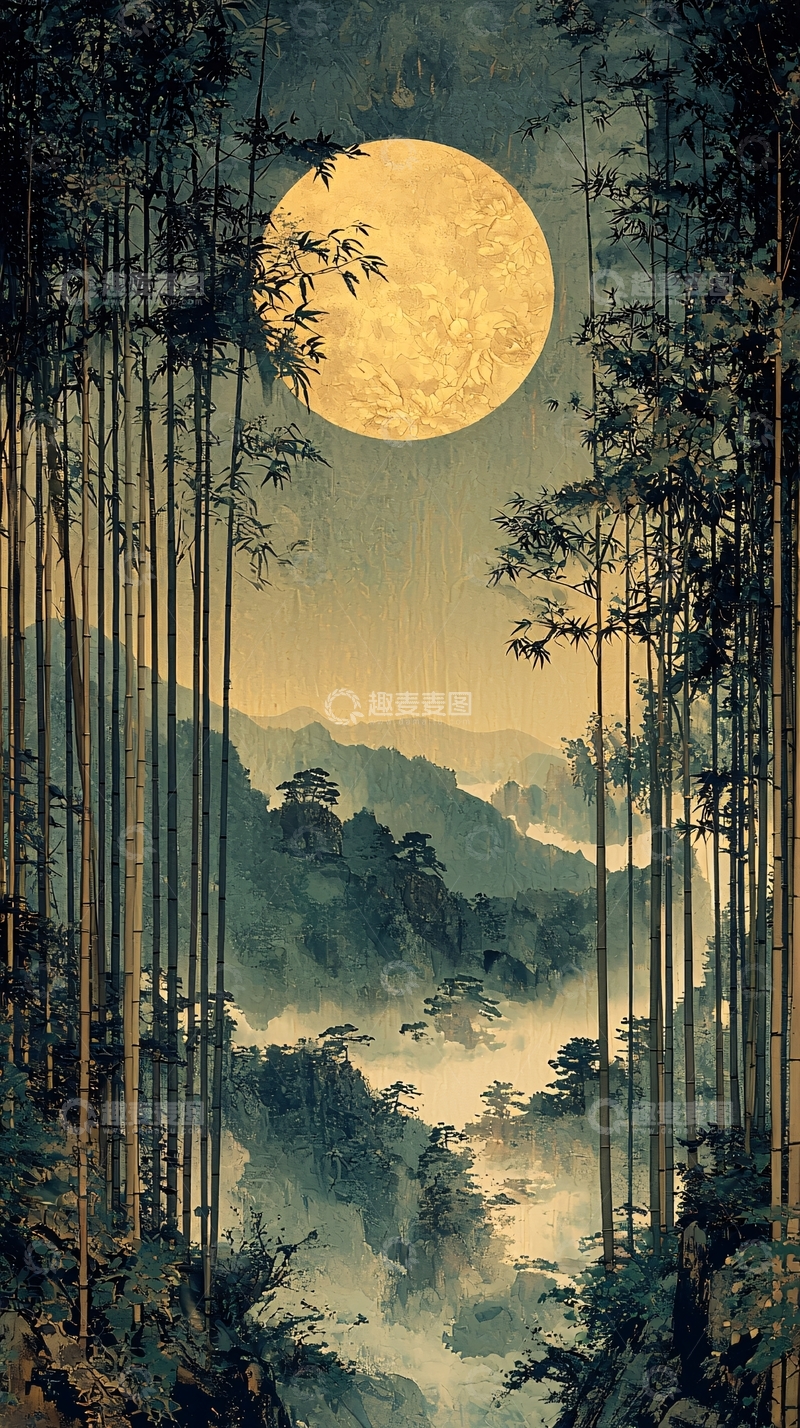 高清大图下载【趣麦麦图】竹林月夜