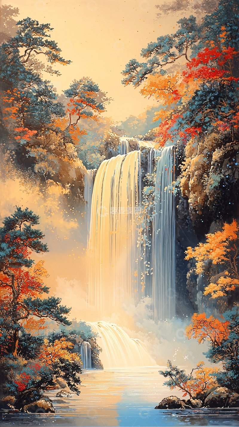 高清大图下载【趣麦麦图】秋日瀑布