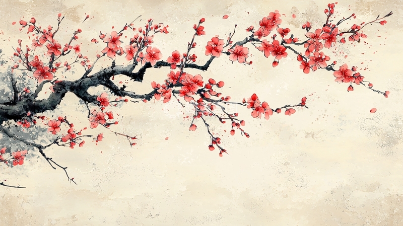 高清大图下载【趣麦麦图】-水墨红梅